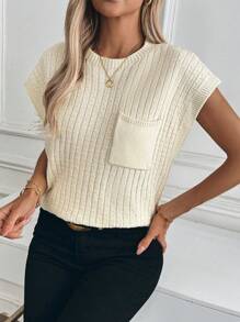 EMERY ROSE 2024 秋冬新品通勤休闲宽松口袋插肩袖卡其色女式针织毛衣（厚） - 杏色 - 查看 4