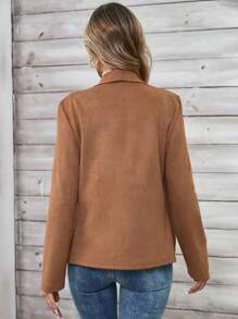 EMERY ROSE 女士纯色简约日常立领长袖夹克，秋装 - 卡其色 - 查看 5
