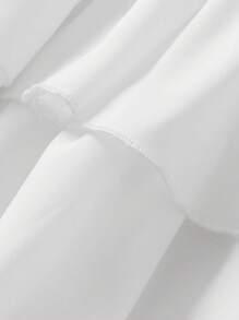 Camisa informal unicolor con volantes y ribete de volantes para niña preadolescente en primavera y otoño - Blanco - Ver 5