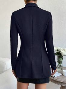 Firerie Solid Color Button Elegant Fashion Long Sleeve Suit Jacketwinter,Business Casual, Elegant,Burgundy PU - Navy Blue - View 2