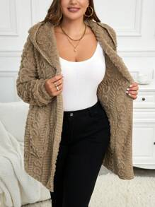 SHEIN LUNE Plus Size Autumn And Winter Thickened Double Warm Jacket Women's Fall Women Geometric Pattern Reversible Hooded Jacket With Pockets - Khaki - View 6