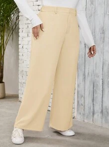 SHEIN LUNE Pantalones casuales de pierna ancha sólidos y holgados para mujer de talla grande de ropa de otoño, ropa de invierno, blazer casual de negocios, blazer de negocios para mujer