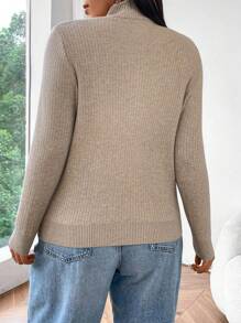 Flirla Plus Size Solid Stand Collar Casual Long Sleeve Sweater, Autumn/Winter