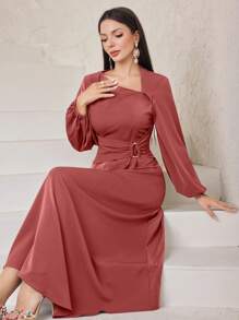 Modelyn Robe femme avec manches lanternes et col asymétrique, robe de soirée élégante pour événements