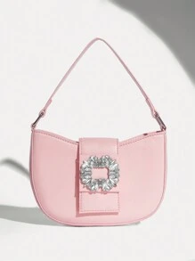 SHEIN BAE Rhinestone Decorated Fashionable Pink Handbag - Pink - View 1