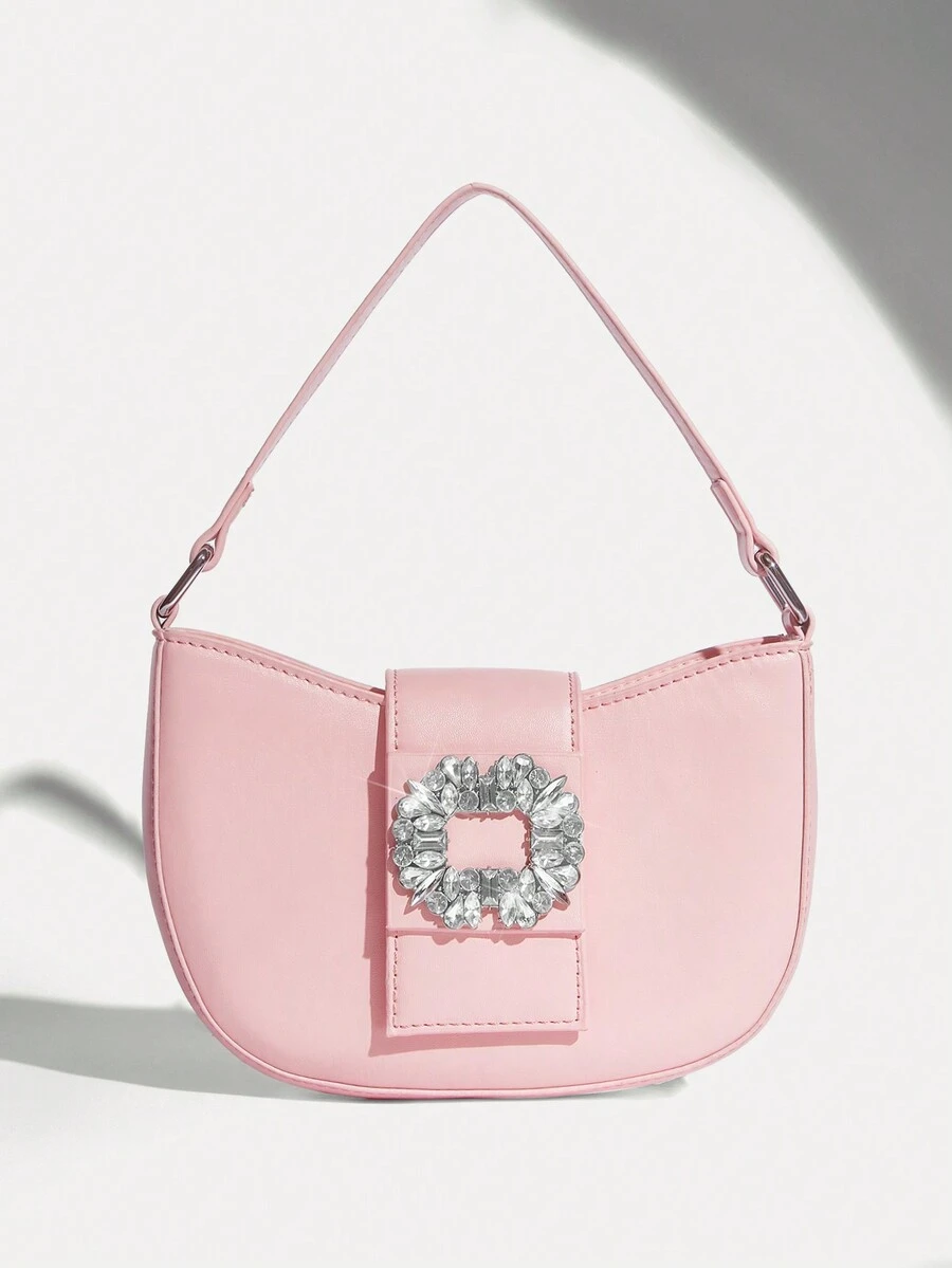 SHEIN BAE Rhinestone Decorated Fashionable Pink Handbag - Pink - View 1