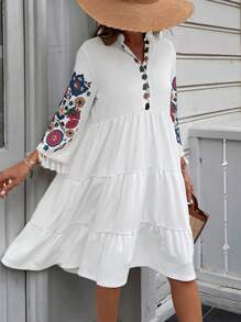 EURMUSE Embroidery Tassel V-Neck Short Dress - Multicolor - View 5