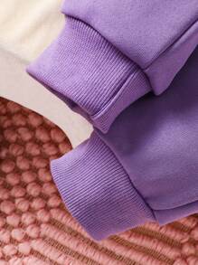 1 Bộ Áo Và Quần In Hoa & Chữ Cho Bé Gái, Thiết Kế Hoa Ngẫu Nhiên, Mùa Xuân Thu - Màu tím - Xem 7