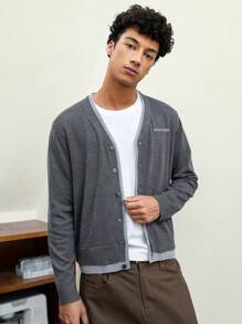 Manfinity VCAY Cárdigan de punto casual de manga larga para hombre, para otoño e invierno - Gris - Ver 4