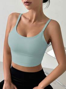 DAZY Sujetador deportivo de espalda de tirantes mínimalista de un solo color - Azul menta - Ver 2