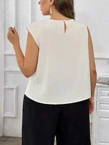 SHEIN Privé Camisa plisada color albaricoque con escote amplio y chaleco para mujer talla grande, nueva blusa casual/de fiesta - Albaricoque - Ver 4