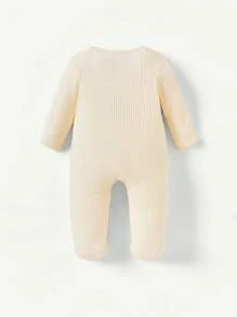 Cozy Pixies 2pcs/Set Baby Girl Solid Color Crew Neck Long Sleeve Footie Jumpsuit - Grey - View 4