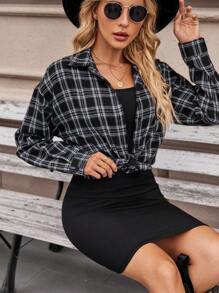 SHEIN LUNE Conjunto de 2 piezas para mujer con camisa de manga caída a cuadros y vestido casual