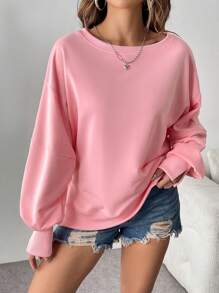 Chiquease Women's Fashionable Casual Elegant Pink Loose Long Sleeve Sweatshirt