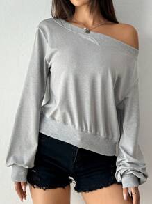 Flirla 1pc Women's Off Shoulder Sexy Long Sleeve Sweatshirt Pullover Fall Outfit