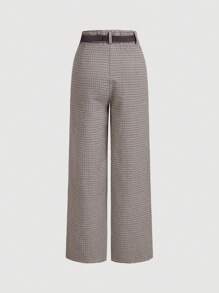 SHEIN MOD Pleated Waist Vintage Plaid Wide Leg Pants,Wide Leg Women Pants,Uniform Pants,Women Dress Pants,Vintage Plaid Pants - Khaki - View 2