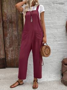 EMERY ROSE Women Minimalist Straight Leg Jumpsuit With Dual Pockets Women Overalls Korean Fashion