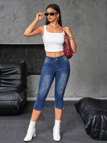 SHEIN Essnce Women Simple Daily Wear Cropped Jeans