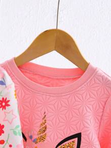 2 chiếc áo nỉ họa tiết kỳ lân dễ thương và họa tiết hoa đơn giản phù hợp cho bé gái, thích hợp đi học, hàng ngày, kết hợp chị em, họp mặt gia đình, ấm áp cho mùa thu đông - Nhiều màu - Xem 3