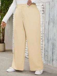 SHEIN LUNE Pantalones casuales de pierna ancha sólidos y holgados para mujer de talla grande de ropa de otoño, ropa de invierno, blazer casual de negocios, blazer de negocios para mujer