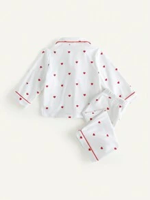 Cozy Pixies 2 件装女婴心形图案撞色翻领开衫和休闲裤家居服套装