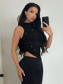 SHEIN SXY Sexy & elegantes dehnbares Strick Top für Damen mit asymmetrischem Saum und Glitzer