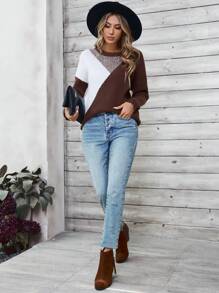 EMERY ROSE Damen Colorblock Lässig Loose Strickpullover, Herbst/Winter, Drop-Shoulder - Verschiedenfarbig - Übersicht 6