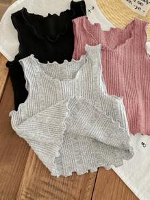 SHEIN LMoss Kids Conjunto de 6 piezas LMoss de top sin mangas acanalado de unicolor y shorts para niña bebé - Rosa vieja - Ver 9
