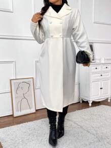 SHEIN Unity 大码女式纯色简约长袖针织外套，休闲装 - 白色 - 查看 4