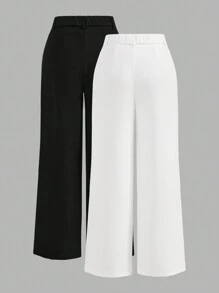 SHEIN PETITE High-Waisted Wide-Leg Women's Suit Pants, Two-Pack