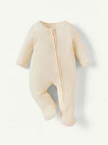 Cozy Pixies 2pcs/Set Baby Girl Solid Color Crew Neck Long Sleeve Footie Jumpsuit - Grey - View 3