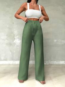 SHEIN Women's Casual Pants With Solid Color Drawstring Waist And Loose Fit With Slant Pockets