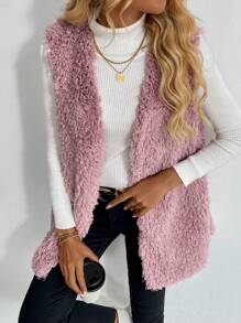 SHEIN LUNE Áo khoác vest không tay màu hồng mềm mại, phù hợp để mặc ngoài - Bụi hồng - Xem 7