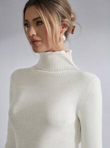 EURMUSE 女士法式莴苣边饰针织连衣裙 - 白色 - 查看 5