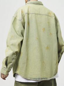 Manfinity Roghcode Vintage Washed Loose Fit Light Blue Casual Shirt For Men - Medium Wash - View 2