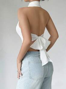 Chiquease Charming & Sexy Sleeveless Halter Neck Backless Strap Tank Top - White - View 2