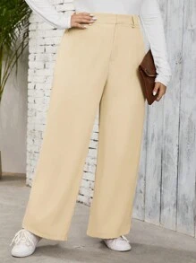 SHEIN LUNE Pantalones casuales de pierna ancha sólidos y holgados para mujer de talla grande de ropa de otoño, ropa de invierno, blazer casual de negocios, blazer de negocios para mujer