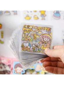 100pcs Cute Cartoon Girl Heart Shaped Stickers For Kids' Water Bottles, Journals, Scrapbooking, Phone Case Diy Decoration - Little pudding purple - View 4