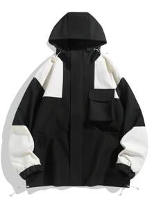 Chillumni Áo khoác có mũ trùm đầu có khóa kéo phía trước màu trơn có túi, trang phục thường ngày cho nam - màu đen - Xem 1