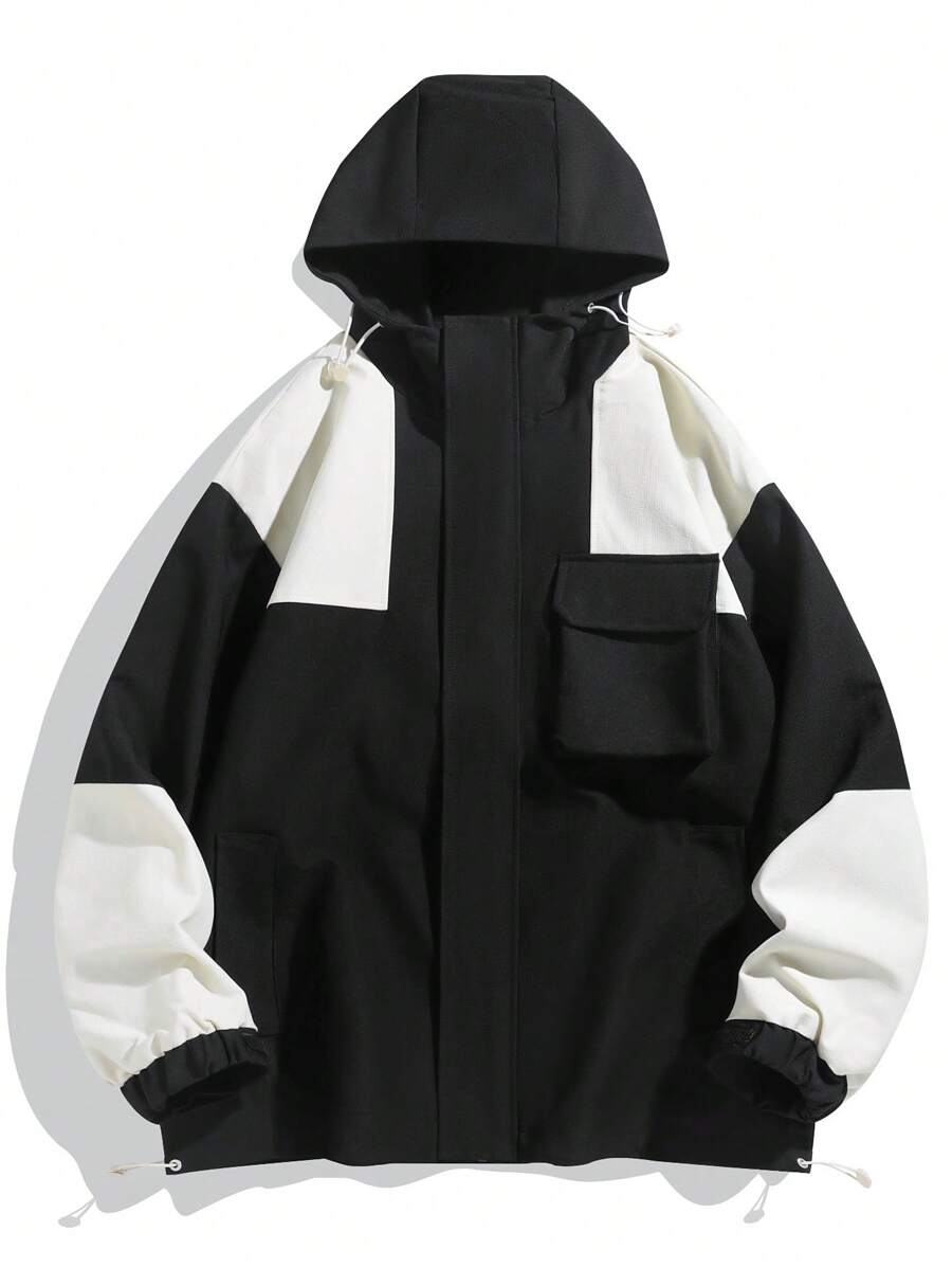 Chillumni Áo khoác có mũ trùm đầu có khóa kéo phía trước màu trơn có túi, trang phục thường ngày cho nam - màu đen - Xem 1