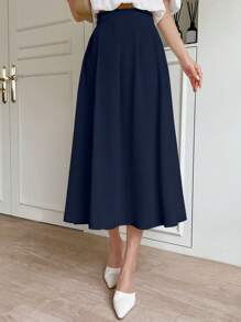 DAZY تنورة كاجوال متوسطة الطول بلون واحد بسيطة للنساء