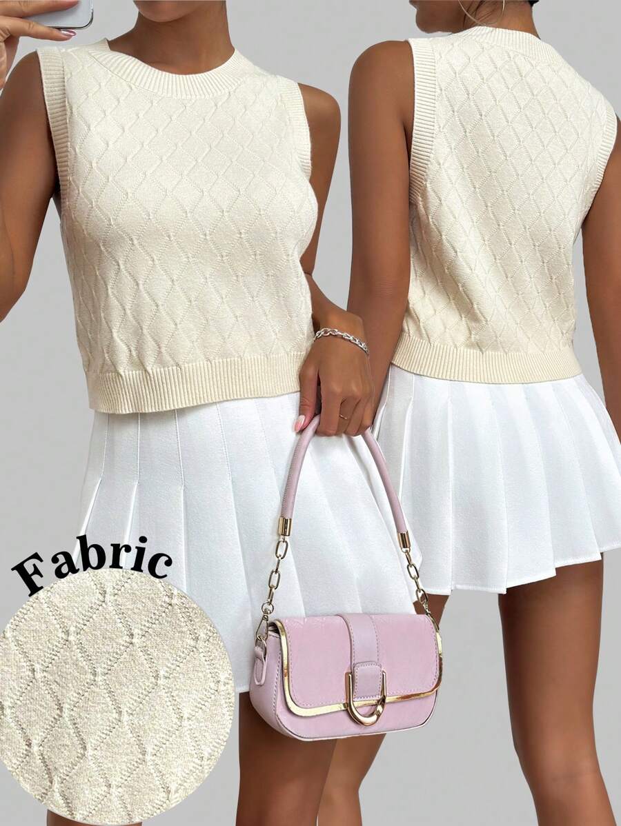 Chiquease Solid Cable Knit Sweater Vest - Apricot - View 1