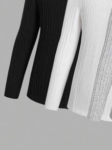 3pcs Tween Boys Textured Fabric Basic T-Shirts - Multicolor - View 3