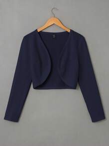 SHEIN EZwear 1pc Solid Crop White Jacket In Fall/Winter - Navy Blue - View 1