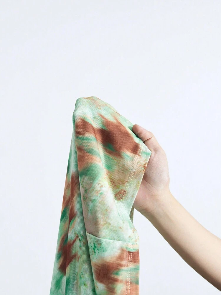 SHEIN Maija Women's Spring And Summer Tie-Dyed Print Stand-Collar Long Sleeve Fitted Fashionable Dress