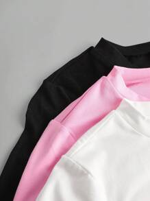 SHEIN 3pcs/Set Tween Girl Casual Ruched Waist Round Neck Short Fitted Long Sleeve T-Shirts, School, Campus, College Chic Outfits For Autumn/Winter - Multicolor - View 5