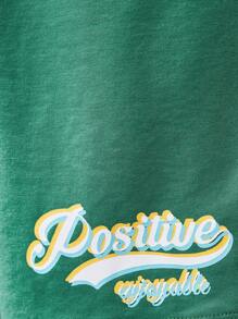 SHEIN 2pcs Tween Boy Letter Print Short Sleeve Shirt & Shorts Set - Green - View 10