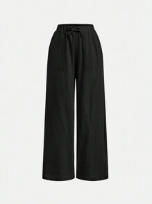 2pcs Loose Elegant Simple Comfortable Solid Color High-Waisted Wide Leg Pants For Tween Girls
