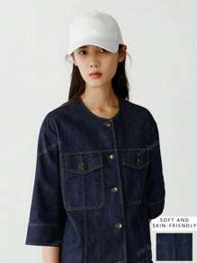 Haut en denim de couleur unie simple pour femme pour un usage quotidien