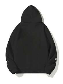 Manfinity Roghcode Men's Letter Print Hooded Sweatshirt With Pockets, Long Sleeve, For Fall - Black - View 2